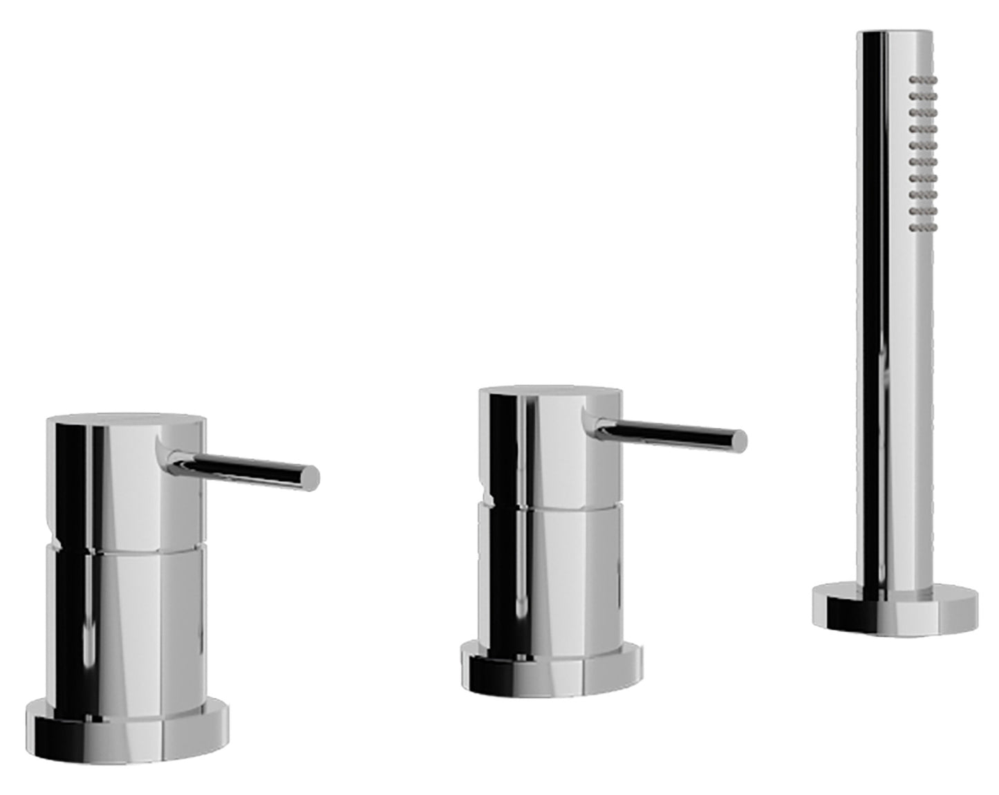 Rubinetterie Treemme Up+ Miscelatore Batteria Vasca Meccanico Bordo 3 Fori Con Doccetta Estraibile in Metallo Flessibile PVC Senza Bocca Materiale Ottone Finitura Cromata 2 Leve Manopole Stile Moderno