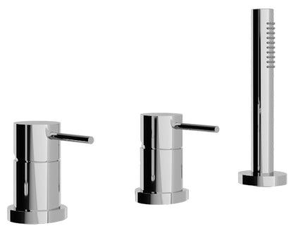 Rubinetterie Treemme Up+ Miscelatore Batteria Vasca Meccanico Bordo 3 Fori Con Doccetta Estraibile in Metallo Flessibile PVC Senza Bocca Materiale Ottone Finitura Cromata 2 Leve Manopole Stile Moderno