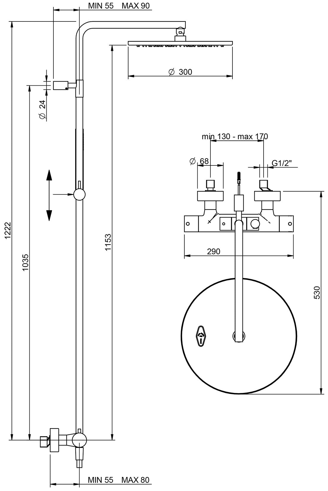 Rubinetterie Treemme UP+ Gruppo Colonna Doccia Attrezzata Multifunzione Miscelatore Termostatico Materiale Ottone Finitura Cromata Con Doccetta E Soffione Anticalcare In Metallo Misura Ø Diametro 300 mm