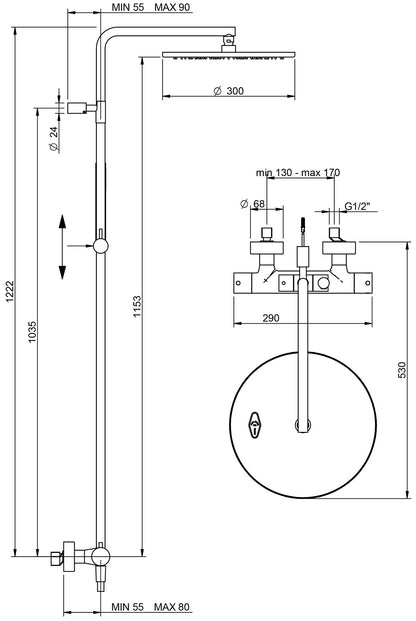 Rubinetterie Treemme UP+ Gruppo Colonna Doccia Attrezzata Multifunzione Miscelatore Termostatico Materiale Ottone Finitura Cromata Con Doccetta E Soffione Anticalcare In Metallo Misura Ø Diametro 300 mm