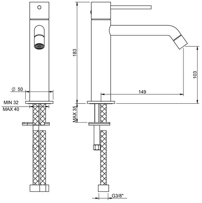 Rubinetterie Treemme UP+ Miscelatore Lavabo 103 mm Materiale Ottone Finitura Cromata