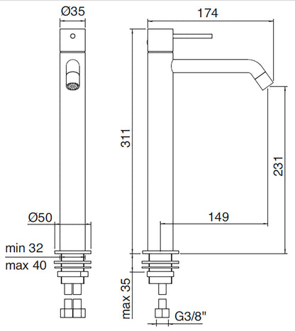 Rubinetterie Treemme UP+ Miscelatore Monocomando Lavabo 231 mm Materiale Ottone Finitura Cromata