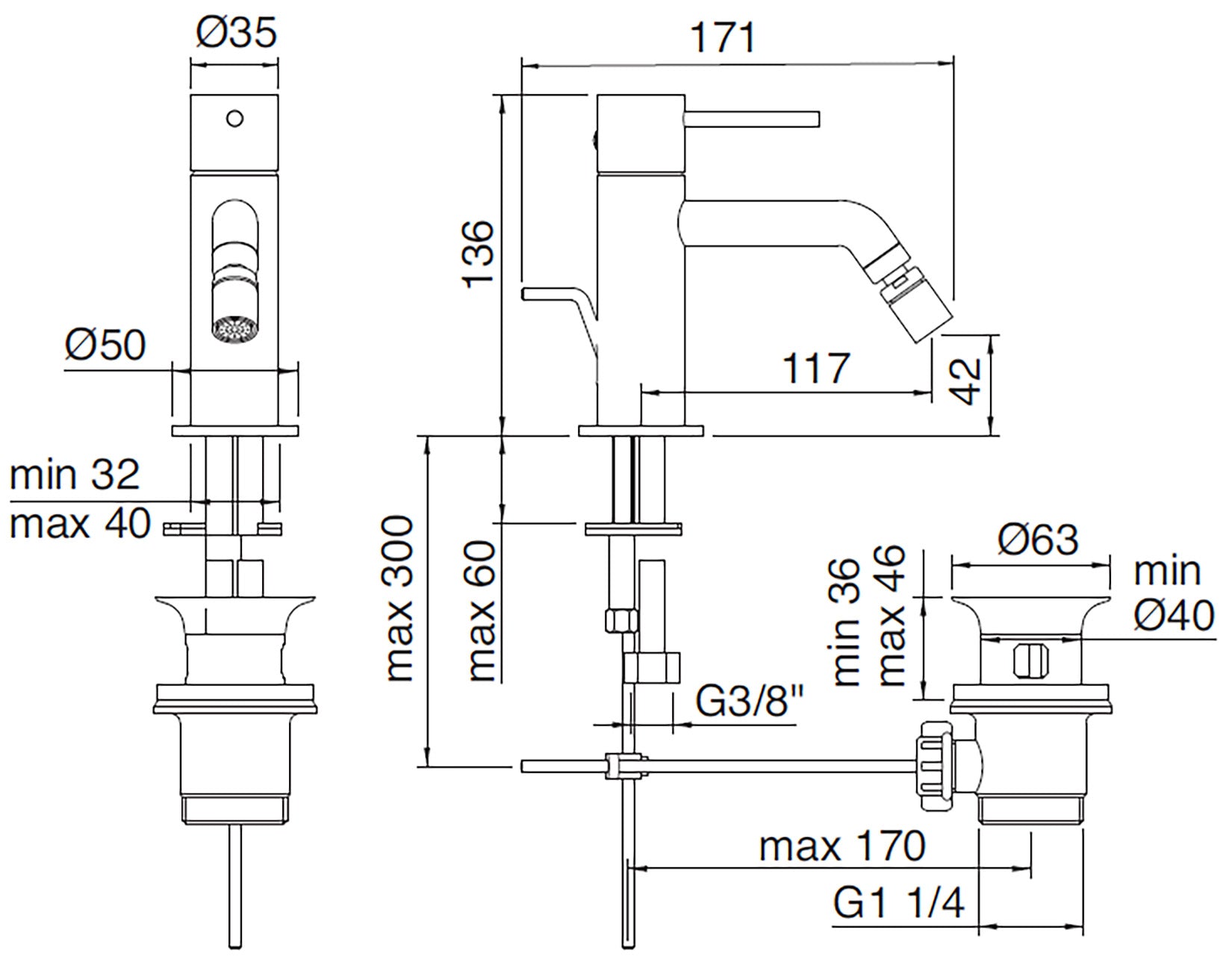 Rubinetterie Treemme UP+ Miscelatore Monocomando Bidet Areatore Orientabile Con Piletta Di Scarico Automatico Materiale Ottone Finitura Cromata