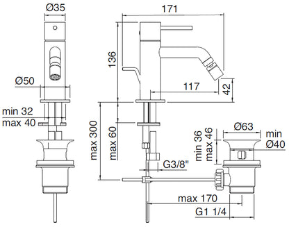 Rubinetterie Treemme UP+ Miscelatore Monocomando Bidet Areatore Orientabile Con Piletta Di Scarico Automatico Materiale Ottone Finitura Cromata