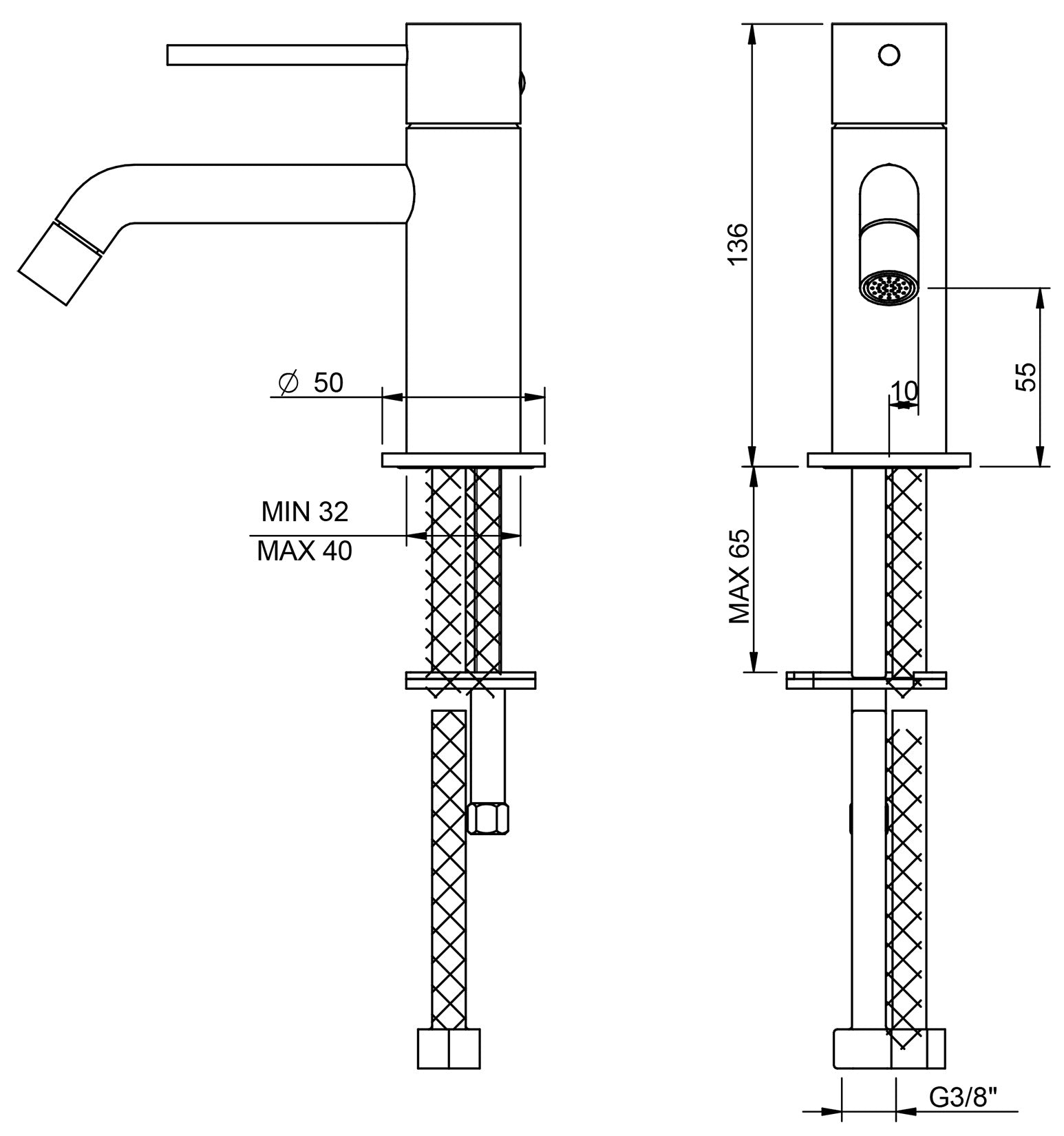 Rubinetterie Treemme UP+ Miscelatore Monocomando Lavabo 55 mm Materiale Ottone Finitura Cromata