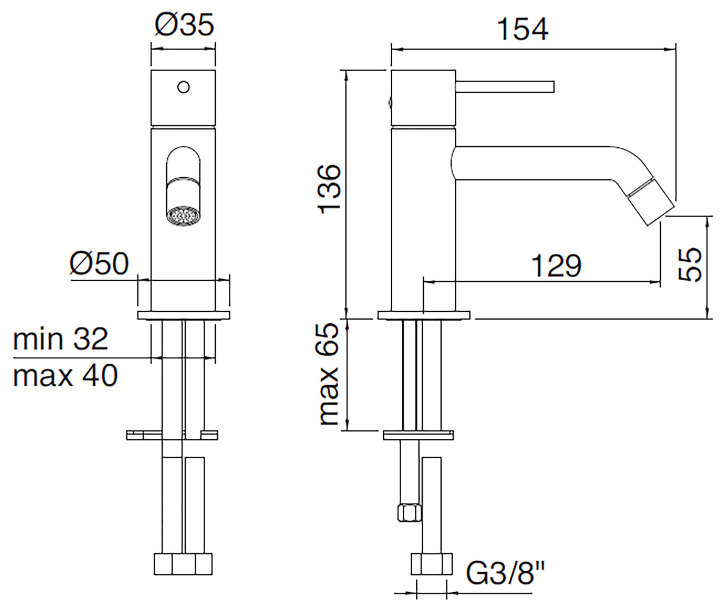 Rubinetterie Treemme UP+ Miscelatore Monocomando Lavabo 55 mm Materiale Ottone Finitura Cromata