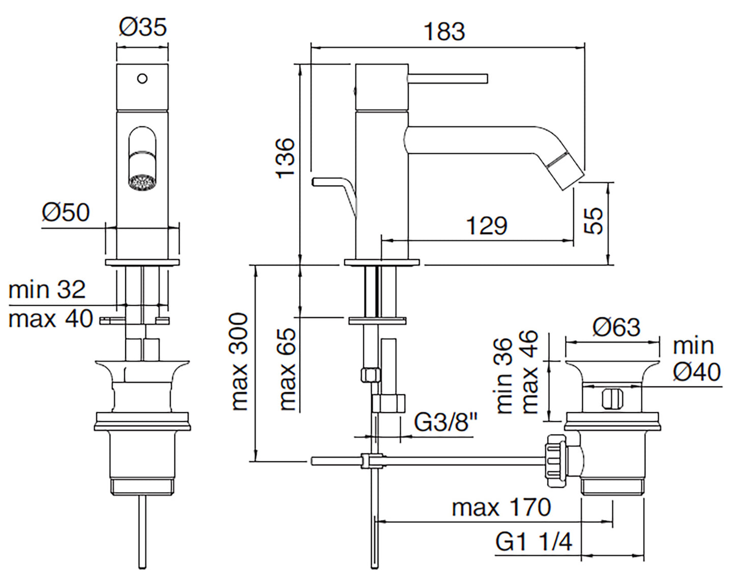 Rubinetterie Treemme UP+ Miscelatore Monocomando Lavabo 55 mm Con Piletta Di Scarico Automatico Materiale Ottone Finitura Cromata