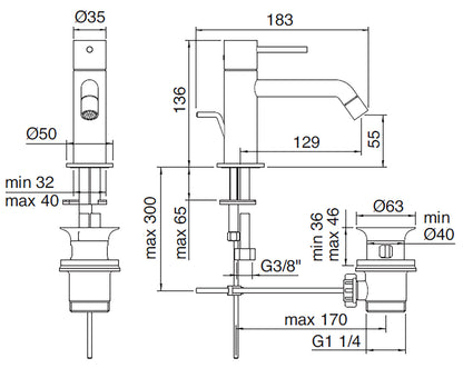 Rubinetterie Treemme UP+ Miscelatore Monocomando Lavabo 55 mm Con Piletta Di Scarico Automatico Materiale Ottone Finitura Cromata