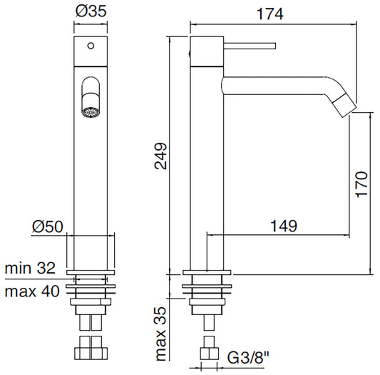 Rubinetterie Treemme UP+ Rubinetto Monocomando Lavabo 170 mm Materiale Ottone Finitura Cromata