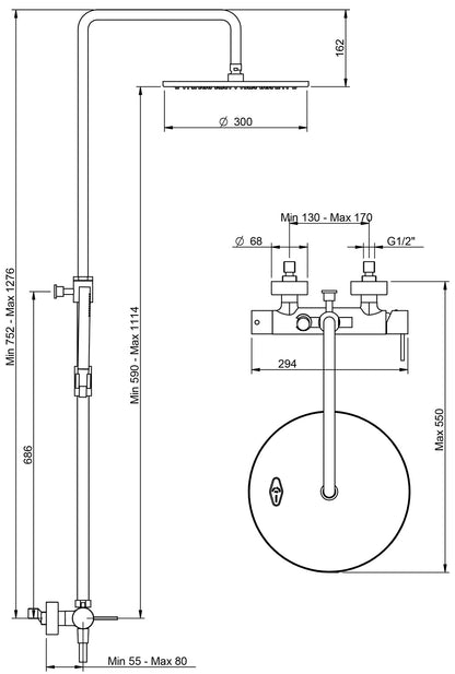 Rubinetterie Treemme UP+ Gruppo Colonna Doccia Attrezzata Multifunzione Miscelatore Meccanico Materiale Ottone Finitura Cromata Con Doccetta E Soffione Anticalcare In Metallo Misura Ø Diametro 300 mm