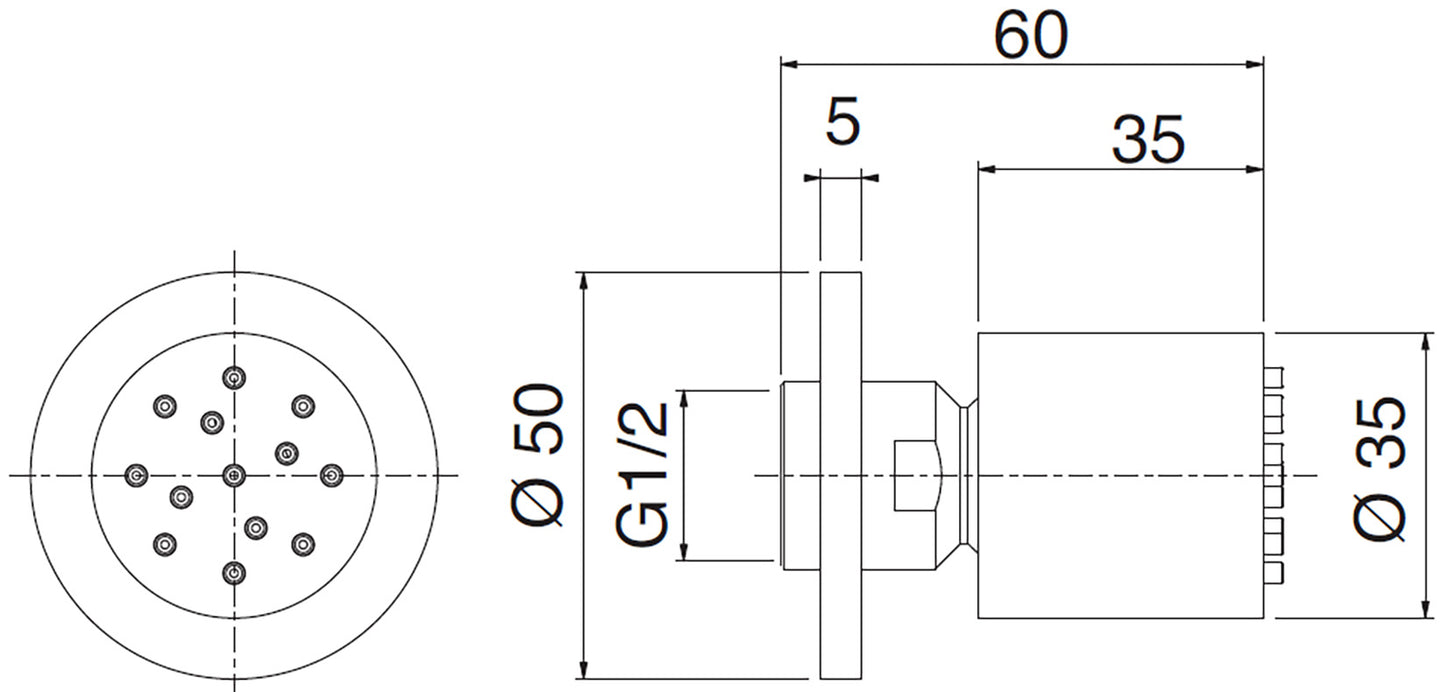 Rubinetterie Treemme UP+ Soffione Doccia Laterale A Parete Materiale Metallo Finitura Cromata Diametro Ø 35 mm