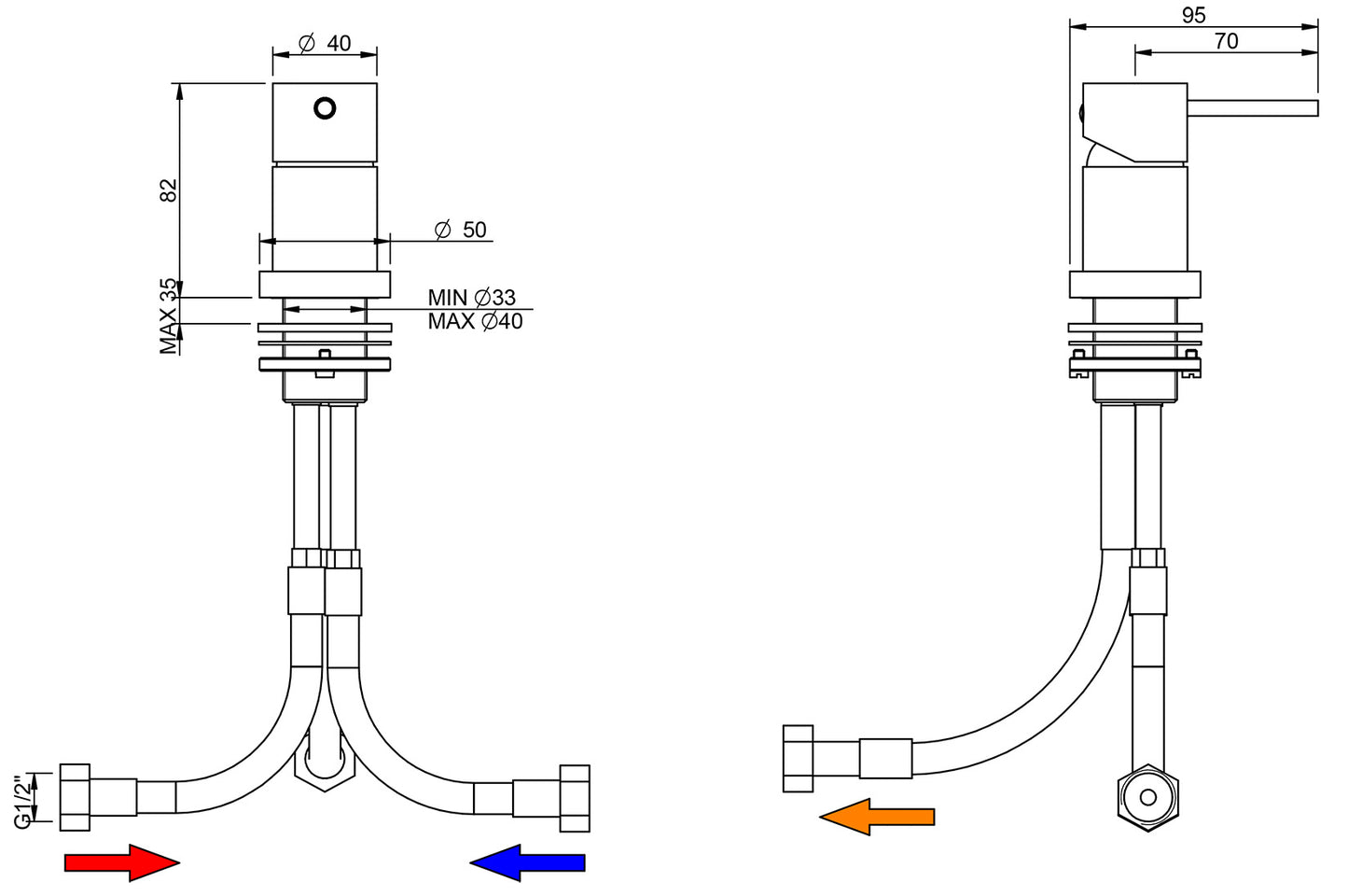Rubinetterie Treemme UP+ Miscelatore Monocomando Remoto Da Piano Materiale Ottone Finitura Cromata