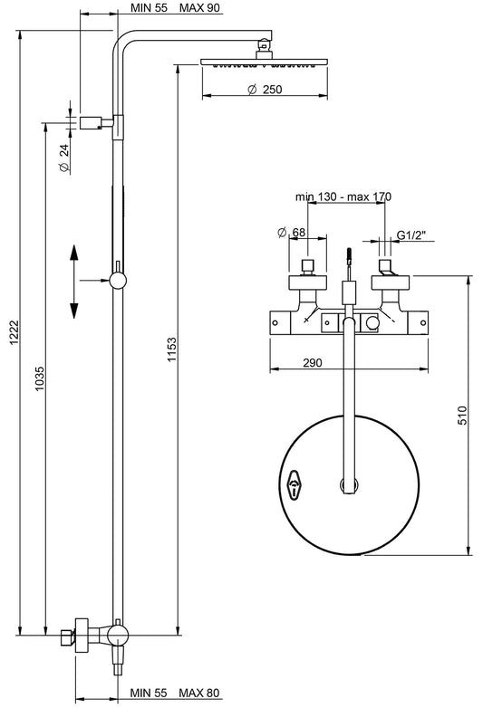 Rubinetterie Treemme UP+ Gruppo Colonna Doccia Attrezzata Multifunzione Miscelatore Termostatico Materiale Ottone Finitura Cromata Con Doccetta E Soffione Anticalcare In Metallo Misura Ø Diametro 250 mm