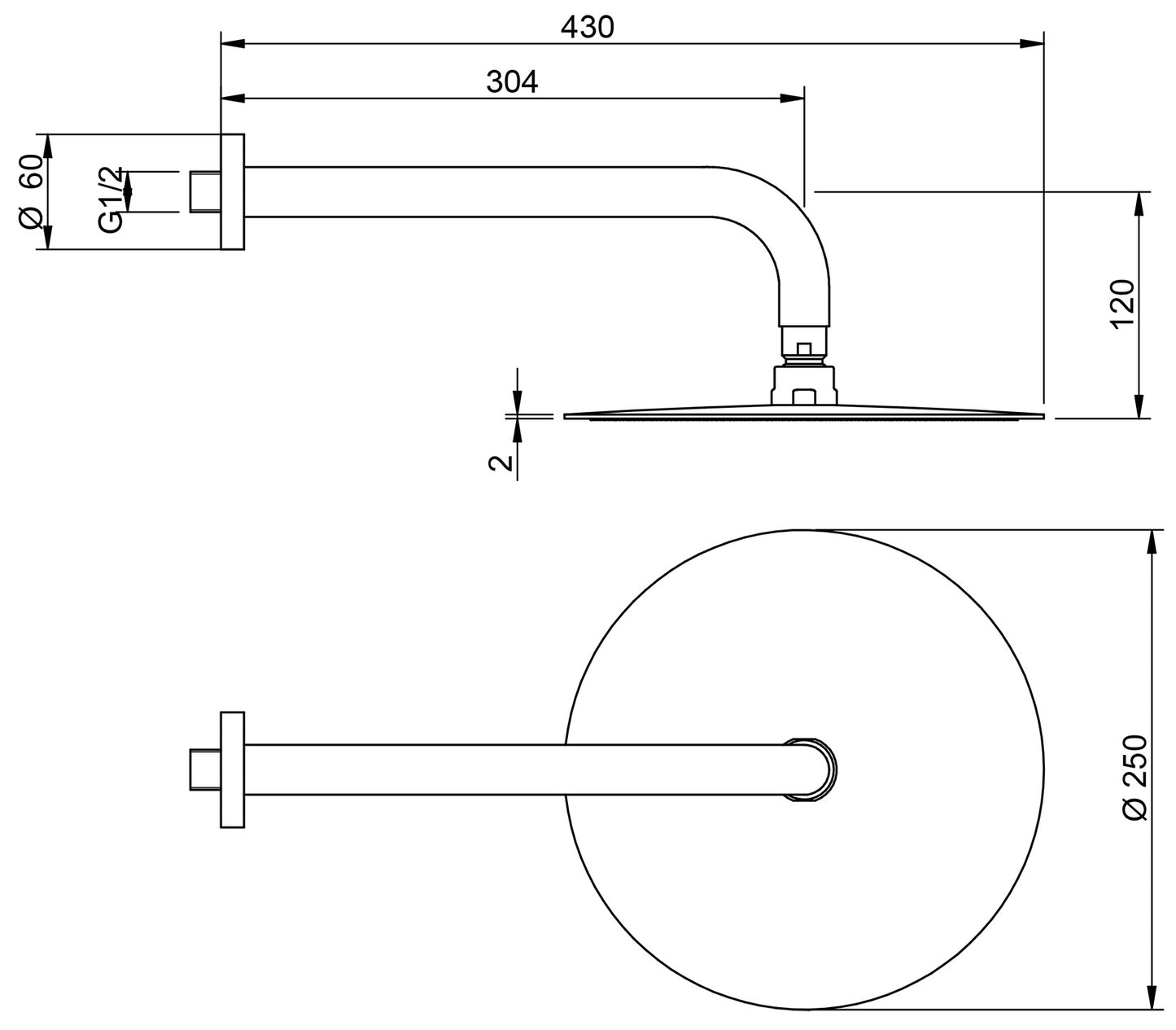 Rubinetterie Treemme UP+ Soffione Doccia A Parete Anticalcare Tondo In Metallo Diametro Ø 250 mm Con Braccio Doccia 304 mm Materiale Ottone Finitura Cromata Funziona a Bassa Pressione Portata Acqua 9 Litri al Minuto