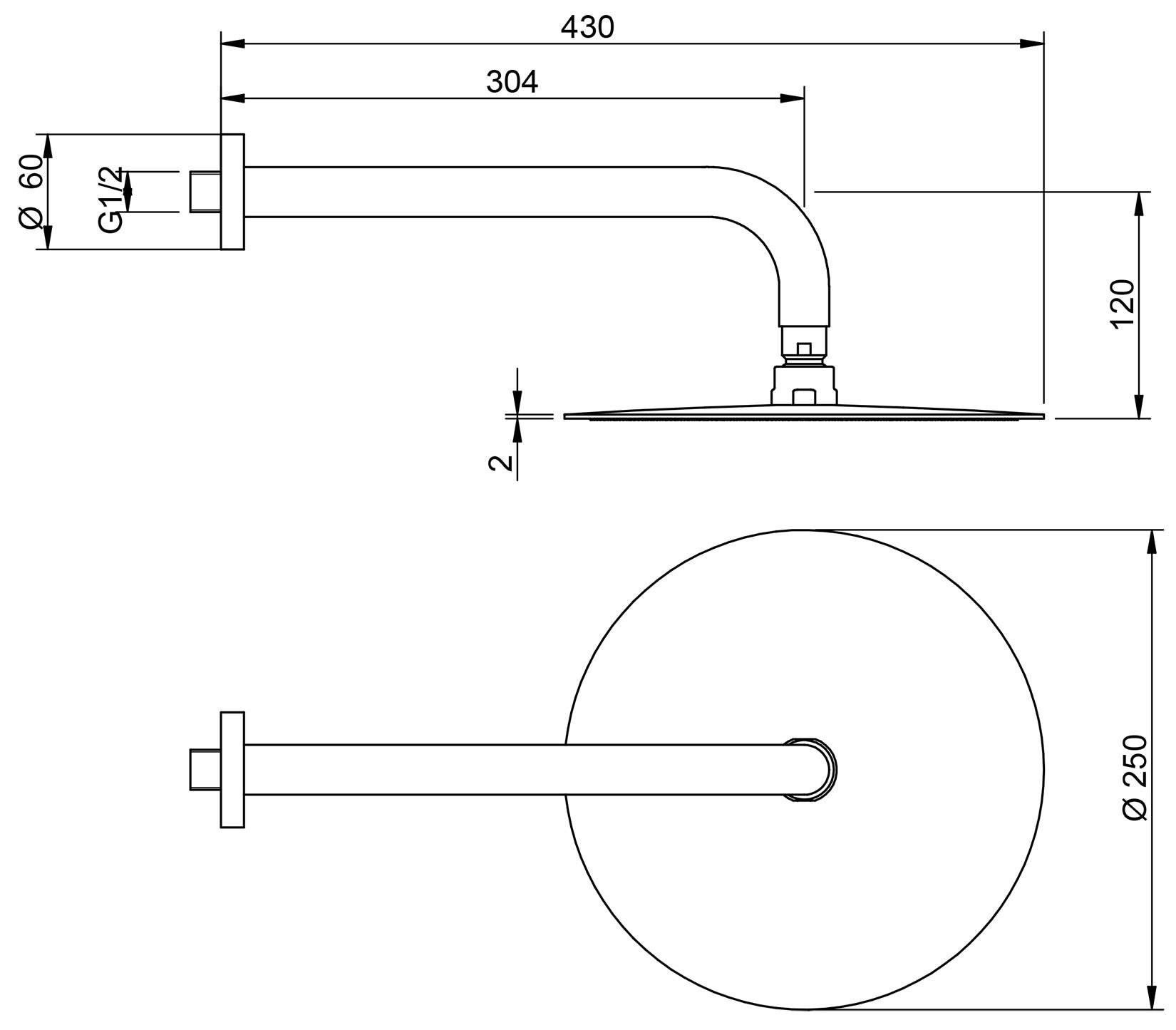 Rubinetterie Treemme UP+ Soffione Doccia A Parete Anticalcare Tondo In Metallo Diametro Ø 250 mm Con Braccio Doccia 304 mm Materiale Ottone Finitura Cromata Funziona a Bassa Pressione Portata Acqua 9 Litri al Minuto