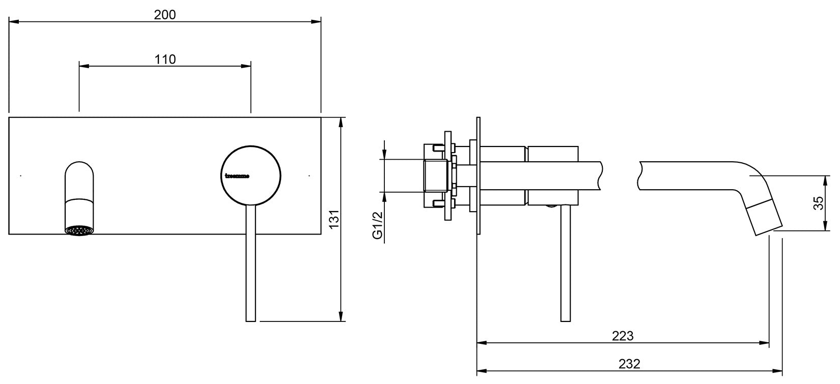 Rubinetterie Treemme UP+ Miscelatore Monocomando Lavabo Incasso 223 mm Materiale Ottone Finitura Cromata