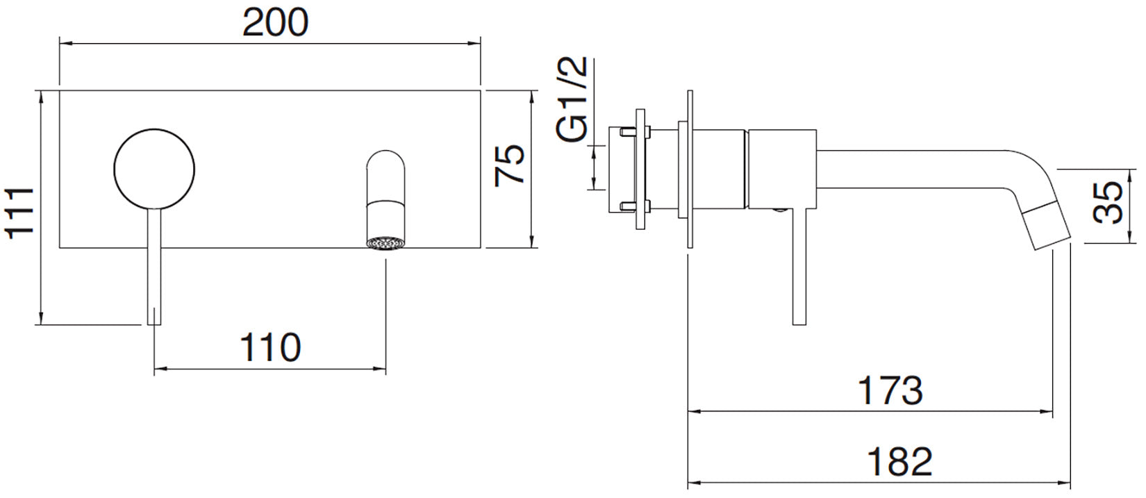 Rubinetterie Treemme Up+ Miscelatore Lavabo 173 Incasso Muro Con Piastra Monocomando 1 Leva Parte Interna Esterna Incluse 2 Fori Materiale Ottone Finitura Cromato Stile Moderno Lunghezza 182 mm