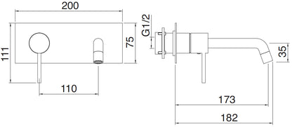 Rubinetterie Treemme Up+ Miscelatore Lavabo 173 Incasso Muro Con Piastra Monocomando 1 Leva Parte Interna Esterna Incluse 2 Fori Materiale Ottone Finitura Cromato Stile Moderno Lunghezza 182 mm