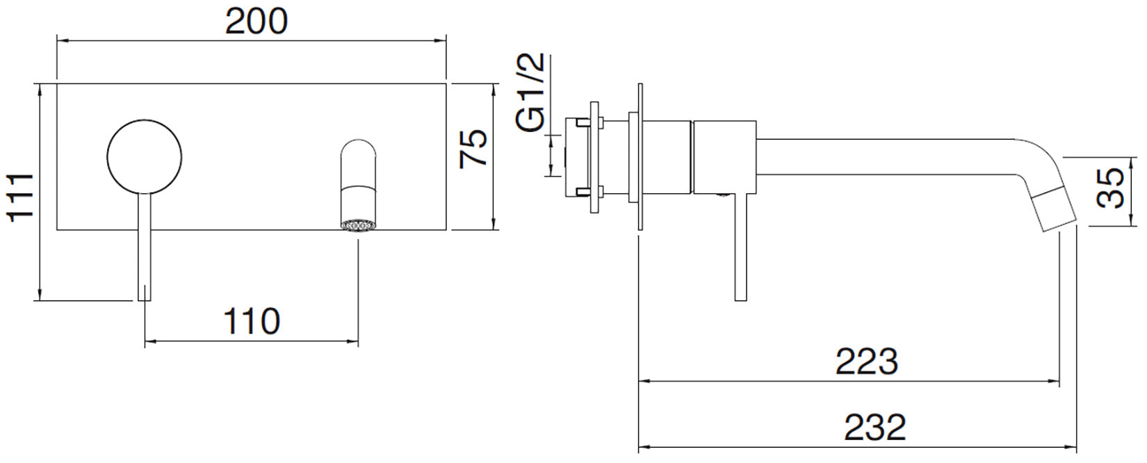 Rubinetterie Treemme Up+ Miscelatore Lavabo 223 Incasso Muro Con Piastra Monocomando 1 Leva Parte Interna Esterna Incluse 2 Fori Materiale Ottone Finitura Cromato Stile Moderno Lunghezza 232 mm