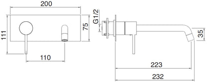 Rubinetterie Treemme Up+ Miscelatore Lavabo 223 Incasso Muro Con Piastra Monocomando 1 Leva Parte Interna Esterna Incluse 2 Fori Materiale Ottone Finitura Cromato Stile Moderno Lunghezza 232 mm