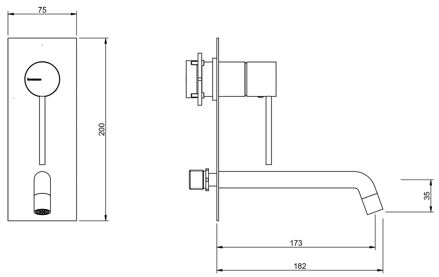Rubinetterie Treemme Up+ Miscelatore Lavabo 173 Incasso Muro Con Piastra Posizione Verticale Monocomando 1 Leva Parte Interna Esterna Incluse 2 Fori Materiale Ottone Finitura Cromato Stile Moderno Lunghezza 182 mm