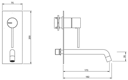 Rubinetterie Treemme Up+ Miscelatore Lavabo 173 Incasso Muro Con Piastra Posizione Verticale Monocomando 1 Leva Parte Interna Esterna Incluse 2 Fori Materiale Ottone Finitura Cromato Stile Moderno Lunghezza 182 mm