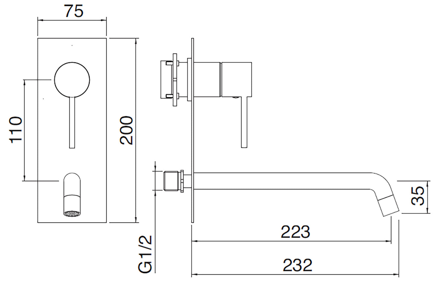 Rubinetterie Treemme Up+ Miscelatore Lavabo 223 Incasso Muro Con Piastra Posizione Verticale Monocomando 1 Leva Parte Interna Esterna Incluse 2 Fori Materiale Ottone Finitura Cromato Stile Moderno Lunghezza 232 mm