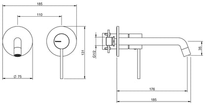 Rubinetterie Treemme UP+ Miscelatore Monocomando Lavabo Incasso 176 mm Senza Piastra Materiale Ottone Finitura Cromata