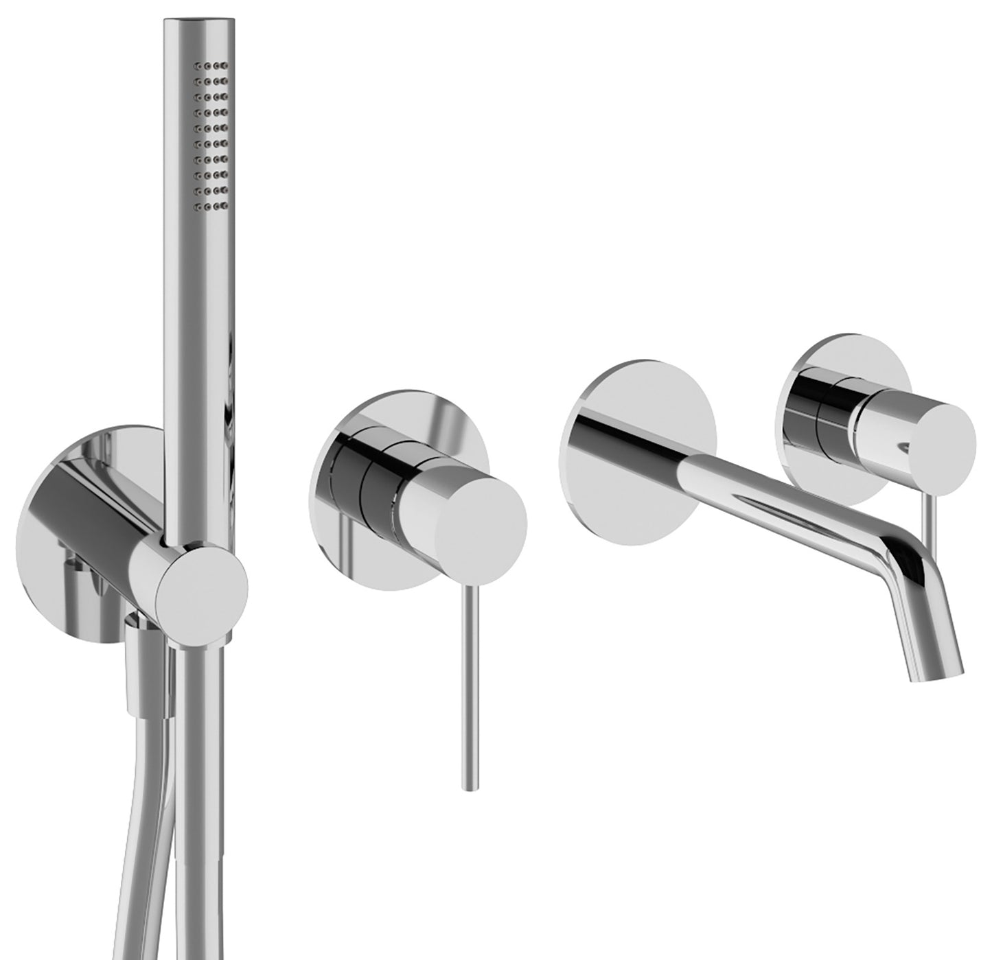 Rubinetterie Treemme Up+ Miscelatore Vasca / Doccia Meccanico Incasso A Muro Parte Interna Esterna Inclusa 4 Fori Senza Piastra Materiale Ottone Finitura Cromata Monocomando 2 Leve Manopole Stile Moderno Doccetta Metallo Flessibile PVC