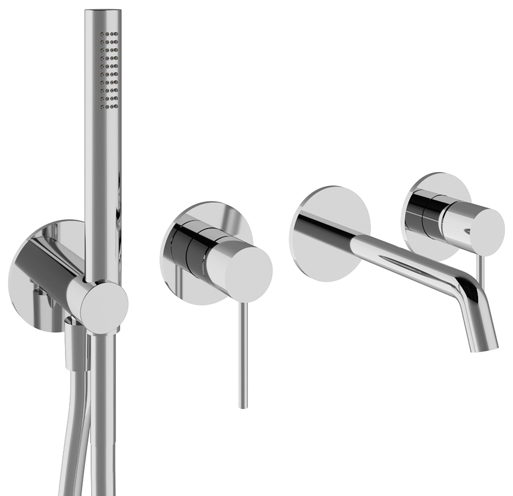 Rubinetterie Treemme Up+ Miscelatore Vasca / Doccia Meccanico Incasso A Muro Parte Interna Esterna Inclusa 4 Fori Senza Piastra Materiale Ottone Finitura Cromata Monocomando 2 Leve Manopole Stile Moderno Doccetta Metallo Flessibile PVC