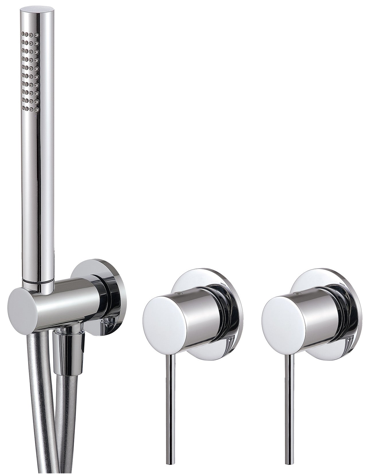 Rubinetterie Treemme Up+ Miscelatore Vasca / Doccia Meccanico Incasso A Muro Parte Interna Esterna Inclusa 3 Fori Senza Piastra Materiale Ottone Finitura Cromata Monocomando 2 Leve Manopole Stile Moderno Doccetta Metallo Flessibile PVC