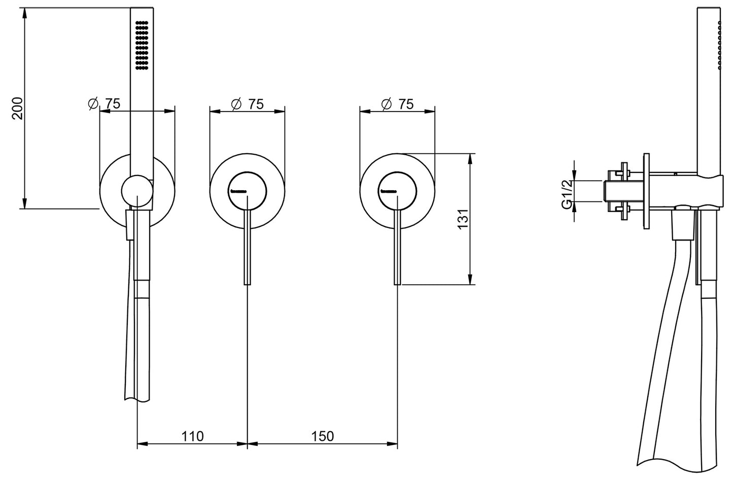 Rubinetterie Treemme Up+ Miscelatore Vasca / Doccia Meccanico Incasso A Muro Parte Interna Esterna Inclusa 3 Fori Senza Piastra Materiale Ottone Finitura Cromata Monocomando 2 Leve Manopole Stile Moderno Doccetta Metallo Flessibile PVC