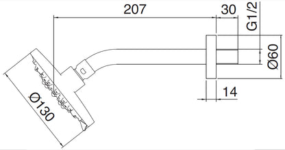 Rubinetterie Treemme X-CHANGE_mono Soffione Doccia A Parete 3 Getti Tondo In ABS Diametro Ø 130 mm Anticalcare Con Braccio Doccia 207 mm Materiale Ottone Finitura Cromata