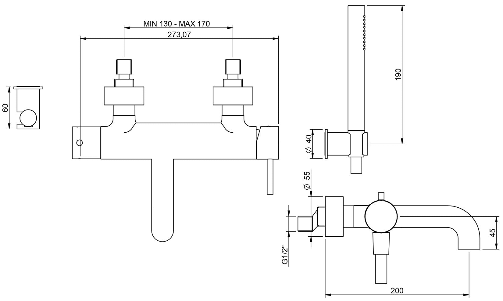 Rubinetterie Treemme X-CHANGE_mono Miscelatore Monocomando Esterno Vasca Con Doccetta In Metallo Materiale Ottone Finitura Cromata