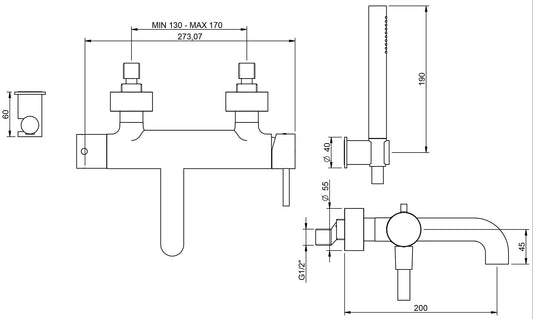 Rubinetterie Treemme X-CHANGE_mono Miscelatore Monocomando Esterno Vasca Con Doccetta In Metallo Materiale Ottone Finitura Cromata