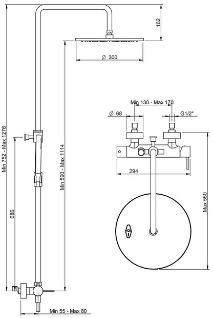 Rubinetterie Treemme X-CHANGE_mono Gruppo Colonna Doccia Attrezzata Multifunzione Miscelatore Meccanico Materiale Ottone Finitura Cromata Con Doccetta E Soffione Anticalcare In Metallo Diametro Ø 300 mm