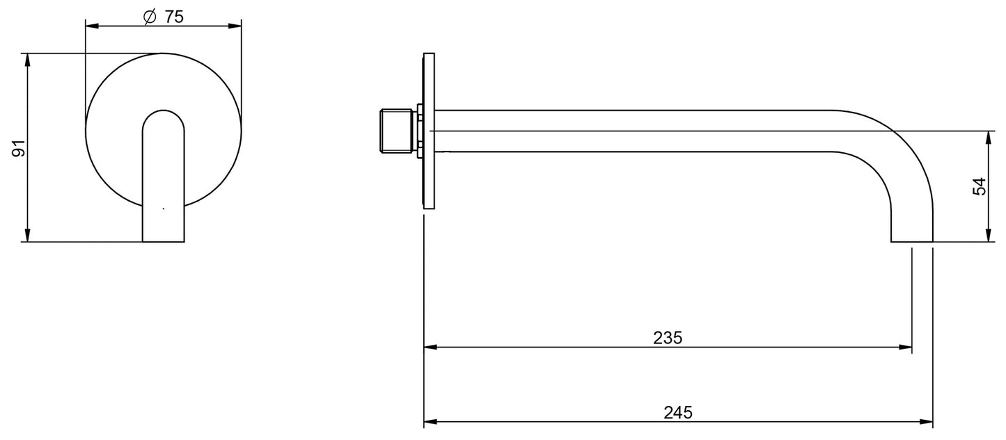 Rubinetterie Treemme X-CHANGE_mono Bocca a Muro 235 mm Getto di Erogazione Uscita Acqua Installazione a Parete Materiale Ottone Finitura Cromata Stile Moderno Monoforo Lunghezza 245 mm Altezza 54 mm Portata Acqua 18 Litri Al Minuto