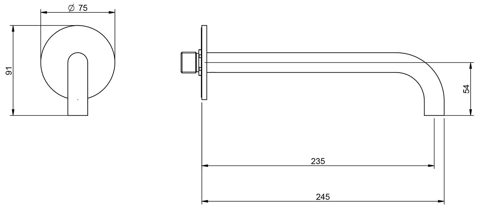 Rubinetterie Treemme X-CHANGE_mono Bocca a Muro 235 mm Getto di Erogazione Uscita Acqua Installazione a Parete Materiale Ottone Finitura Cromata Stile Moderno Monoforo Lunghezza 245 mm Altezza 54 mm Portata Acqua 18 Litri Al Minuto