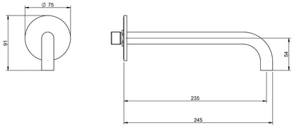 Rubinetterie Treemme X-CHANGE_mono Bocca a Muro 235 mm Getto di Erogazione Uscita Acqua Installazione a Parete Materiale Ottone Finitura Cromata Stile Moderno Monoforo Lunghezza 245 mm Altezza 54 mm Portata Acqua 18 Litri Al Minuto