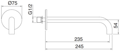 Rubinetterie Treemme X-CHANGE_mono Bocca a Muro 235 mm Getto di Erogazione Uscita Acqua Installazione a Parete Materiale Ottone Finitura Cromata Stile Moderno Lunghezza 245 mm