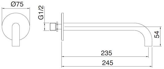 Rubinetterie Treemme X-CHANGE_mono Bocca a Muro 235 mm Getto di Erogazione Uscita Acqua Installazione a Parete Materiale Ottone Finitura Cromata Stile Moderno Lunghezza 245 mm