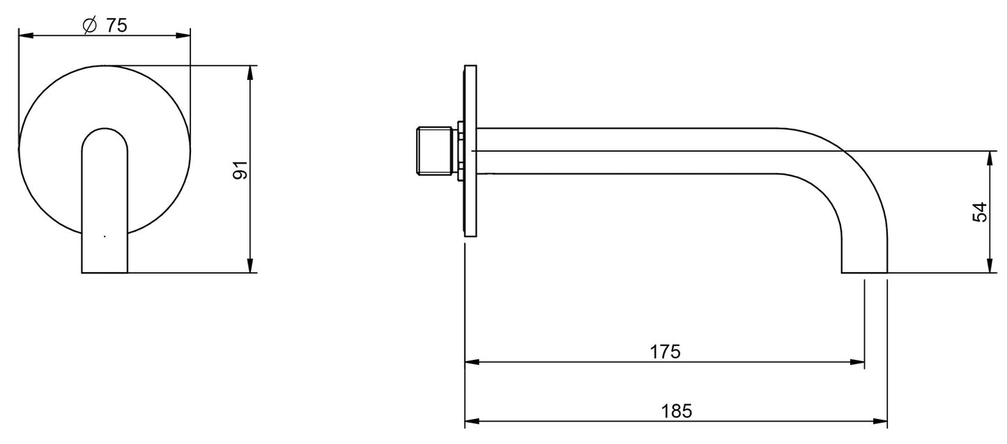 Rubinetterie Treemme X-CHANGE_mono Bocca a Muro 175 mm Getto di Erogazione Uscita Acqua Installazione a Parete Materiale Ottone Finitura Cromata Stile Moderno Monoforo Lunghezza 185 mm Altezza 54 mm Portata Acqua 18 Litri Al Minuto