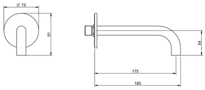 Rubinetterie Treemme X-CHANGE_mono Bocca a Muro 175 mm Getto di Erogazione Uscita Acqua Installazione a Parete Materiale Ottone Finitura Cromata Stile Moderno Monoforo Lunghezza 185 mm Altezza 54 mm Portata Acqua 18 Litri Al Minuto