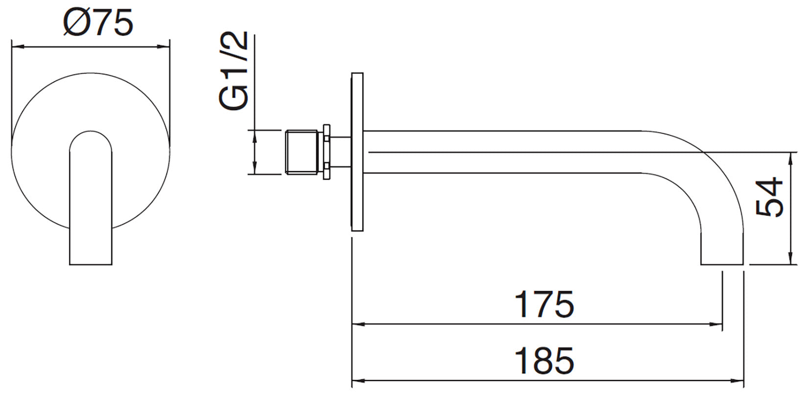 Rubinetterie Treemme X-CHANGE_mono Bocca a Muro 175 mm Getto di Erogazione Uscita Acqua Installazione a Parete Materiale Ottone Finitura Cromata Stile Moderno Monoforo Lunghezza 185 mm Altezza 54 mm