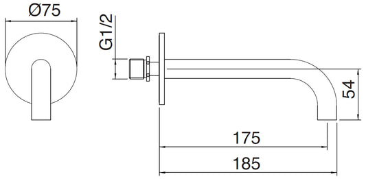 Rubinetterie Treemme X-CHANGE_mono Bocca a Muro 175 mm Getto di Erogazione Uscita Acqua Installazione a Parete Materiale Ottone Finitura Cromata Stile Moderno Monoforo Lunghezza 185 mm Altezza 54 mm