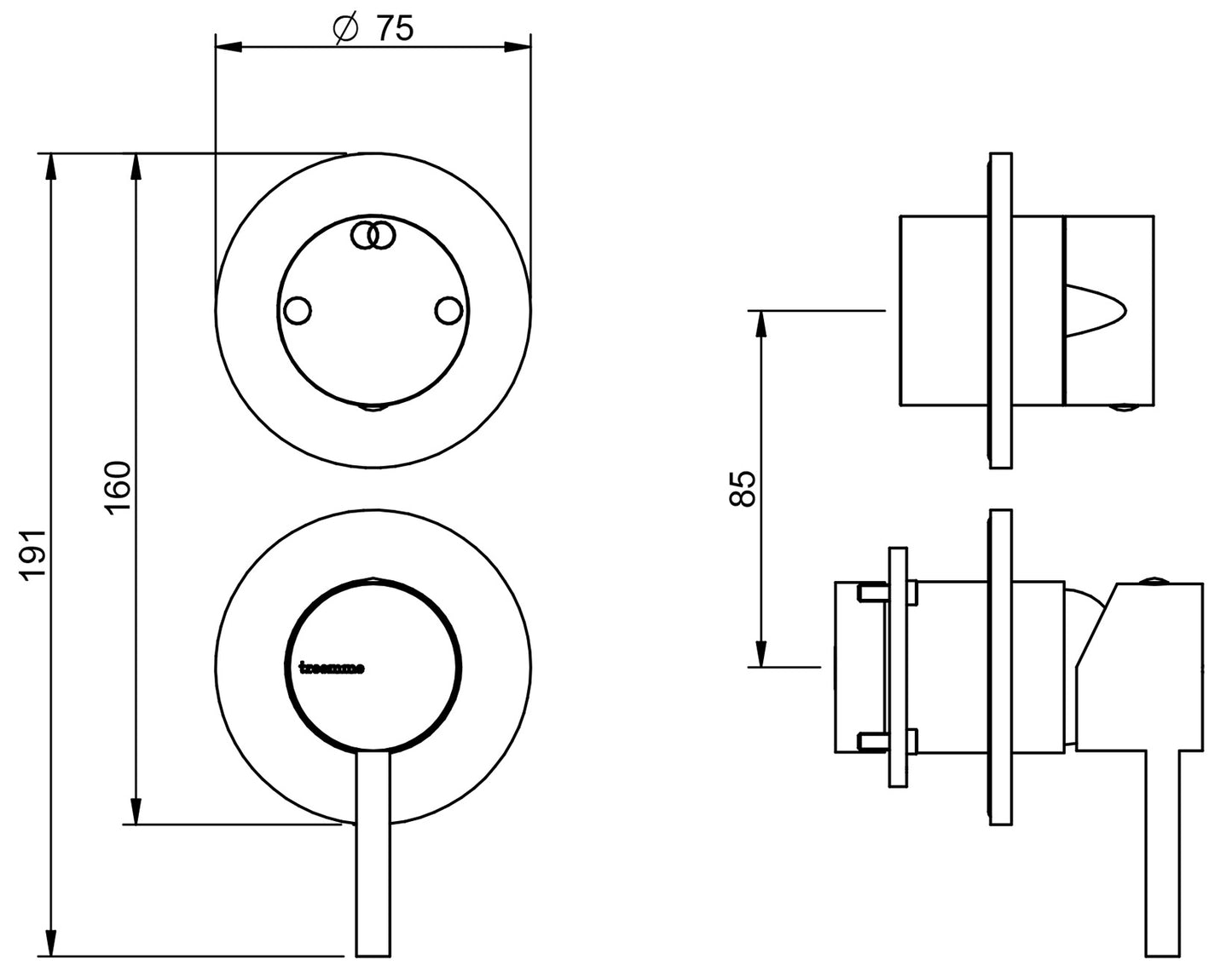 Rubinetterie Treemme X-CHANGE_mono Miscelatore Doccia Incasso A Muro 2 Fori Con Deviatore 2 Vie Monocomando 1 Leva Miscelazione Meccanica Senza Piastra Stile Moderno Parte Interna e Esterna Inclusa Materiale Ottone Finitura Cromata
