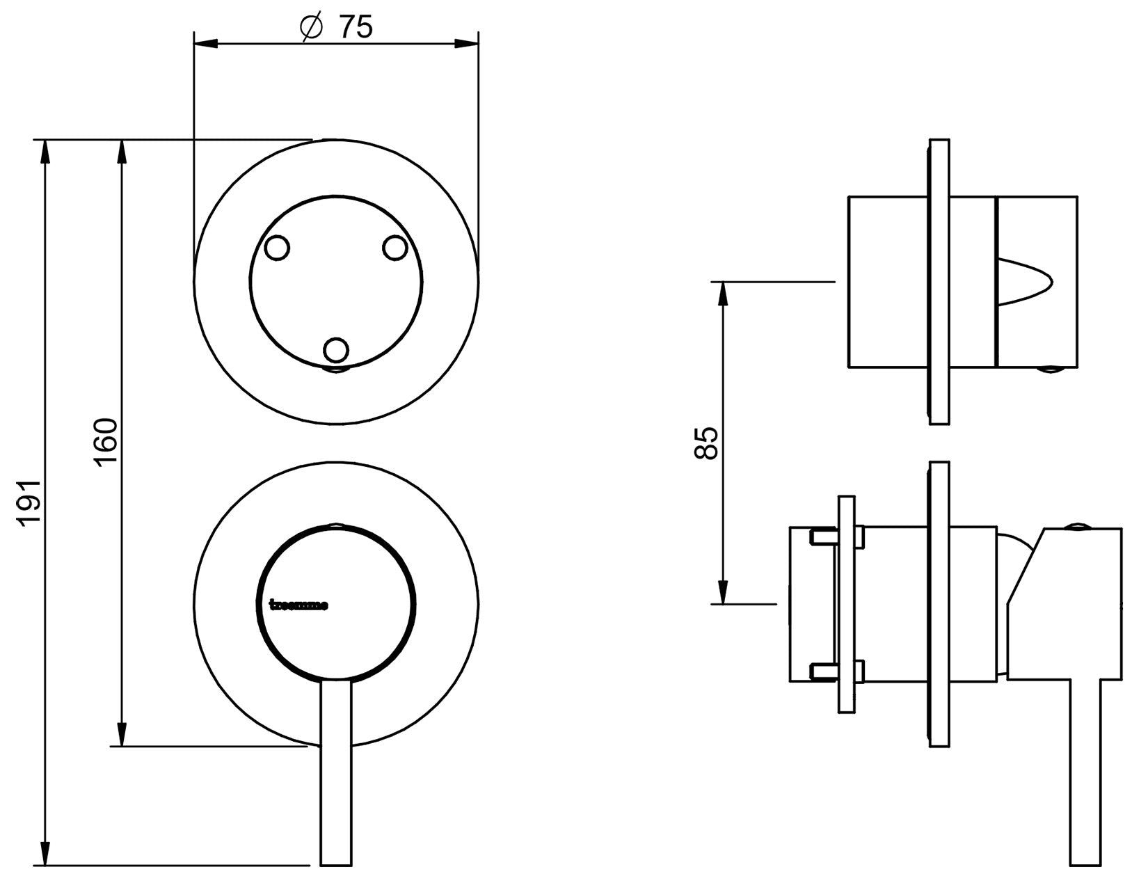 Rubinetterie Treemme X-CHANGE_mono Miscelatore Doccia Incasso A Muro 2 Fori Con Deviatore 3 Vie Monocomando 1 Leva Miscelazione Meccanica Senza Piastra Stile Moderno Parte Interna e Esterna Inclusa Materiale Ottone Finitura Cromata