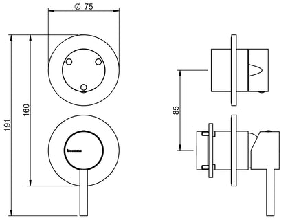 Rubinetterie Treemme X-CHANGE_mono Miscelatore Doccia Incasso A Muro 2 Fori Con Deviatore 3 Vie Monocomando 1 Leva Miscelazione Meccanica Senza Piastra Stile Moderno Parte Interna e Esterna Inclusa Materiale Ottone Finitura Cromata