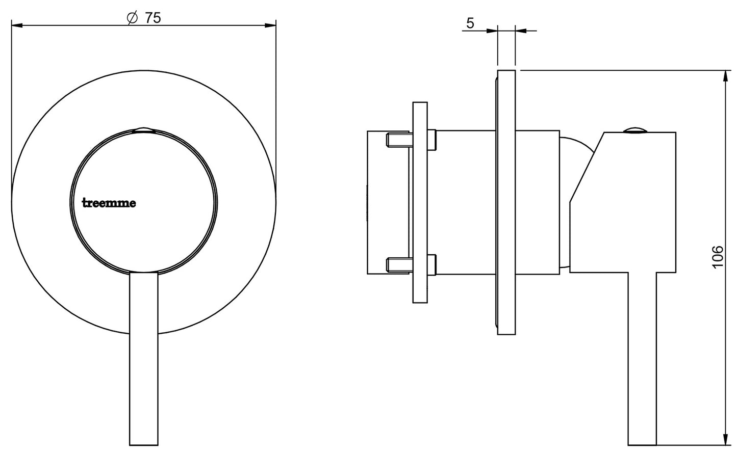 Rubinetterie Treemme X-CHANGE_mono Miscelatore Monocomando Doccia Incasso Materiale Ottone Finitura Cromata