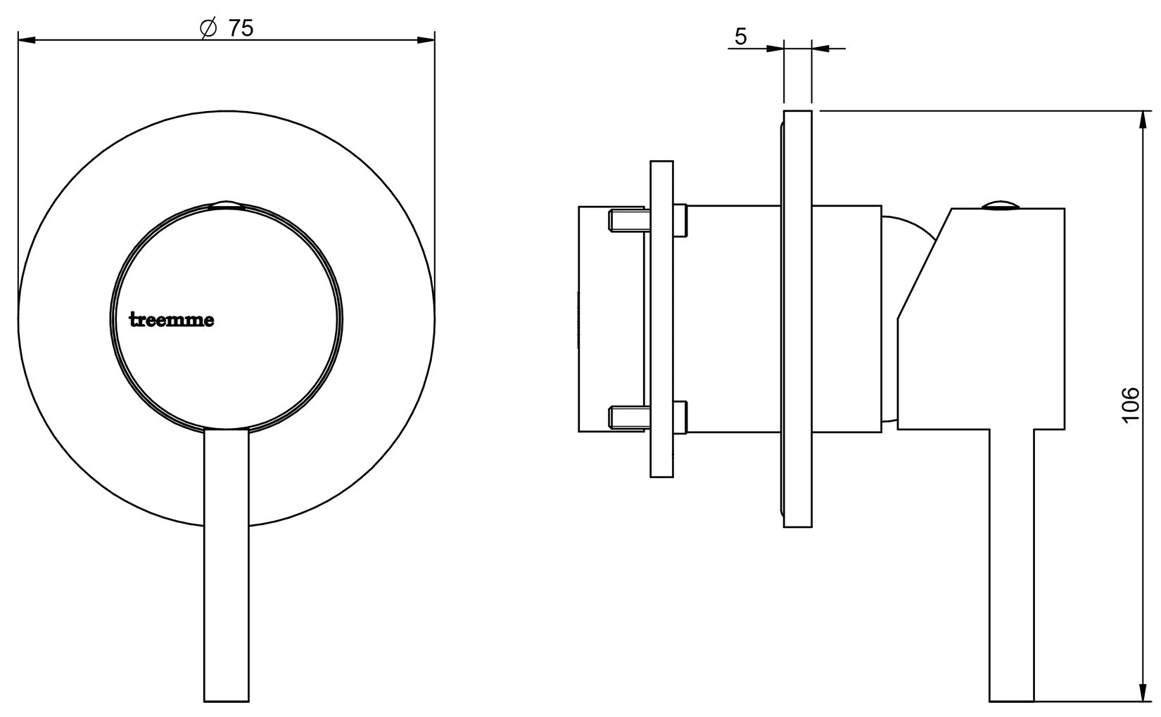 Rubinetterie Treemme X-CHANGE_mono Miscelatore Monocomando Doccia Incasso Materiale Ottone Finitura Cromata